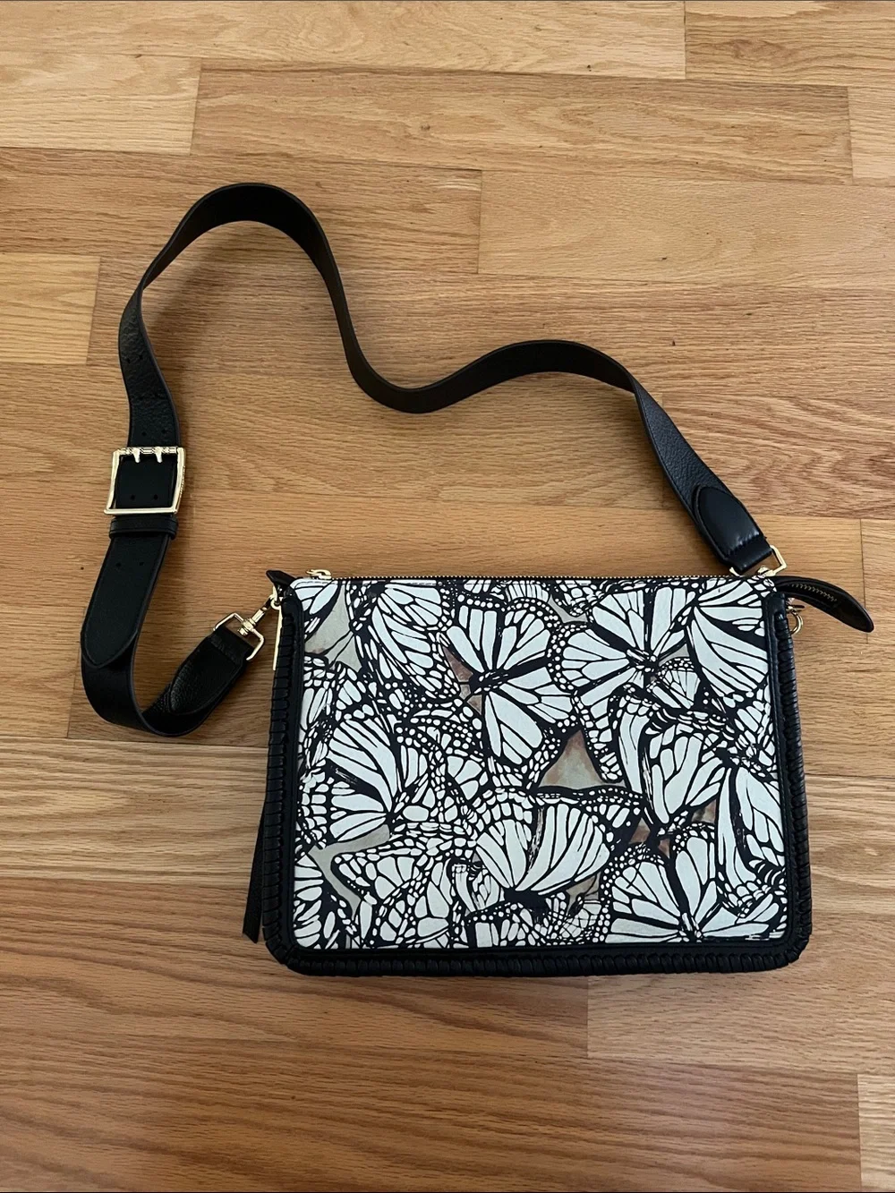 Aimee Kestenburg Black and White Butterfly Print Crossbody Bag
